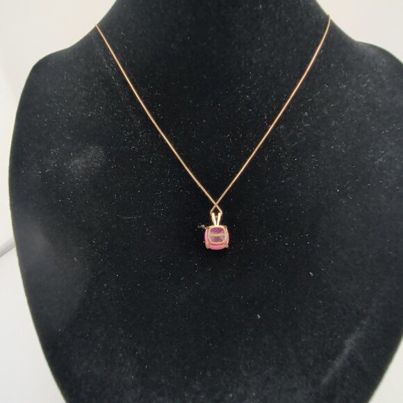 14K Gold Box Chain Necklace With Lab-Created Cushion-Cut Pink Sapphire Pendant - Picture 9 of 13